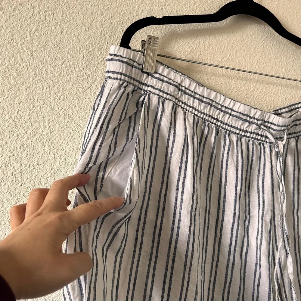 H&M 100% Linen Stripe Drawstring waist Pants Women size 18 NWT